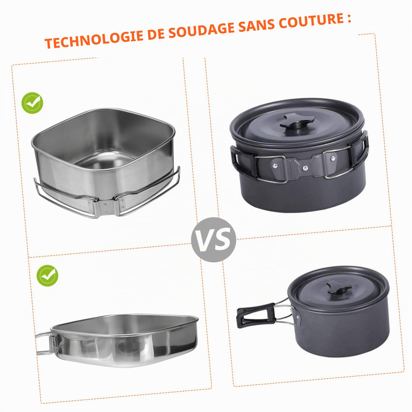 Batterie Cuisine En Acier Inoxydable Multifonction 6 Pièces Pour Camping 3-4 Personnes Poêle Et Casserole Pliables Poignet Isolation Thermique Ensemble Barbecue Randonnée Camping