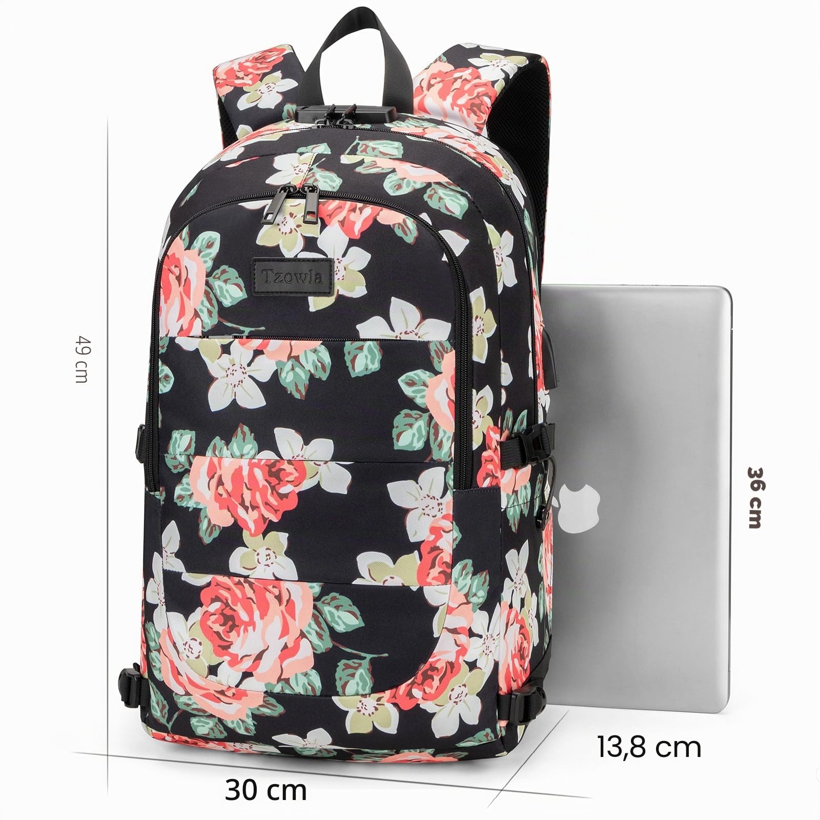 Tzowla Zaino per Laptop Portatile Scuola Antifurto Resistente All'acqua con Porta per Ricarica USB e Lucchetto Zaino per Computer da 40 cm 15,6 per Donna Uomo, Zaino da Viaggio Casual Regalo
