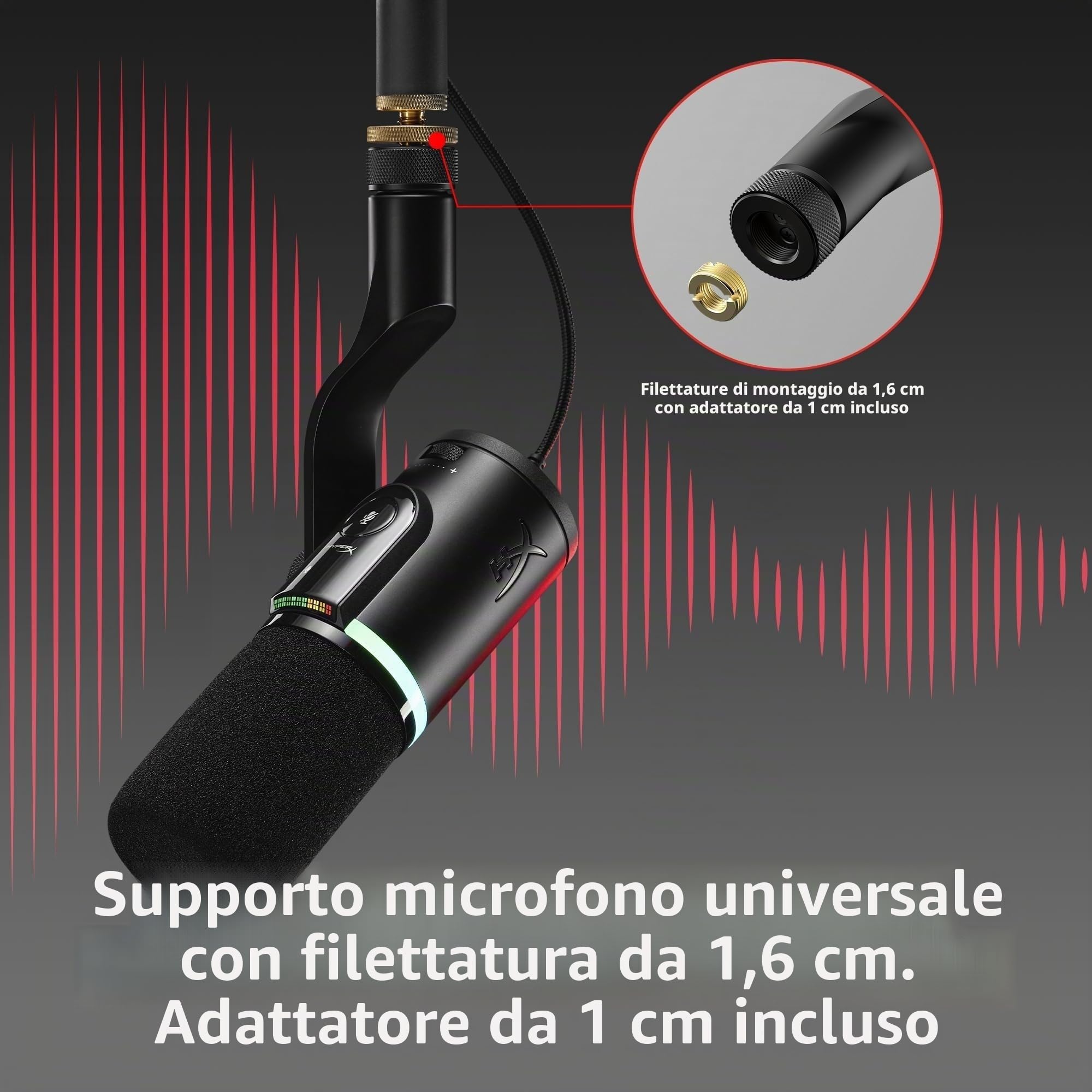 HyperX FlipCast, Microfono XLR/Usb Cardioide per Gaming, Streaming, Podcast, Compatibile Con Pc e Mac, Controllo Volume, Pulsante Muto, Plug & Play, Alta Qualità, Voce Chiara, Riduzione Rumore, Nero