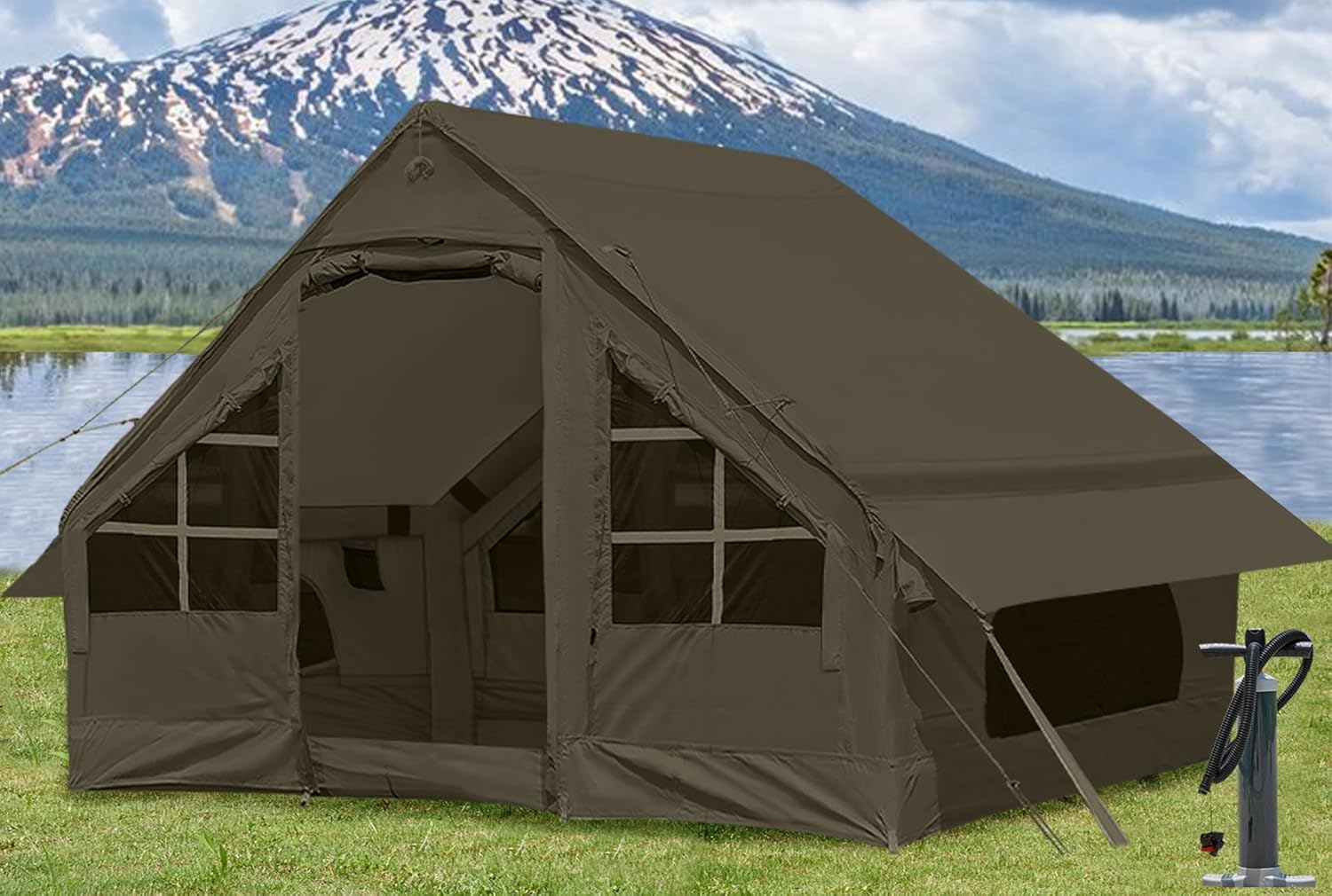 Inflatable Tents for Camping with Stove Jack, 2/4/6/8 Person Easy Setup Blow Up Tents for 4 Seasons Waterproof Inflatable Camping Tent with Awning, Air House Glamping Tents for Camping Adult