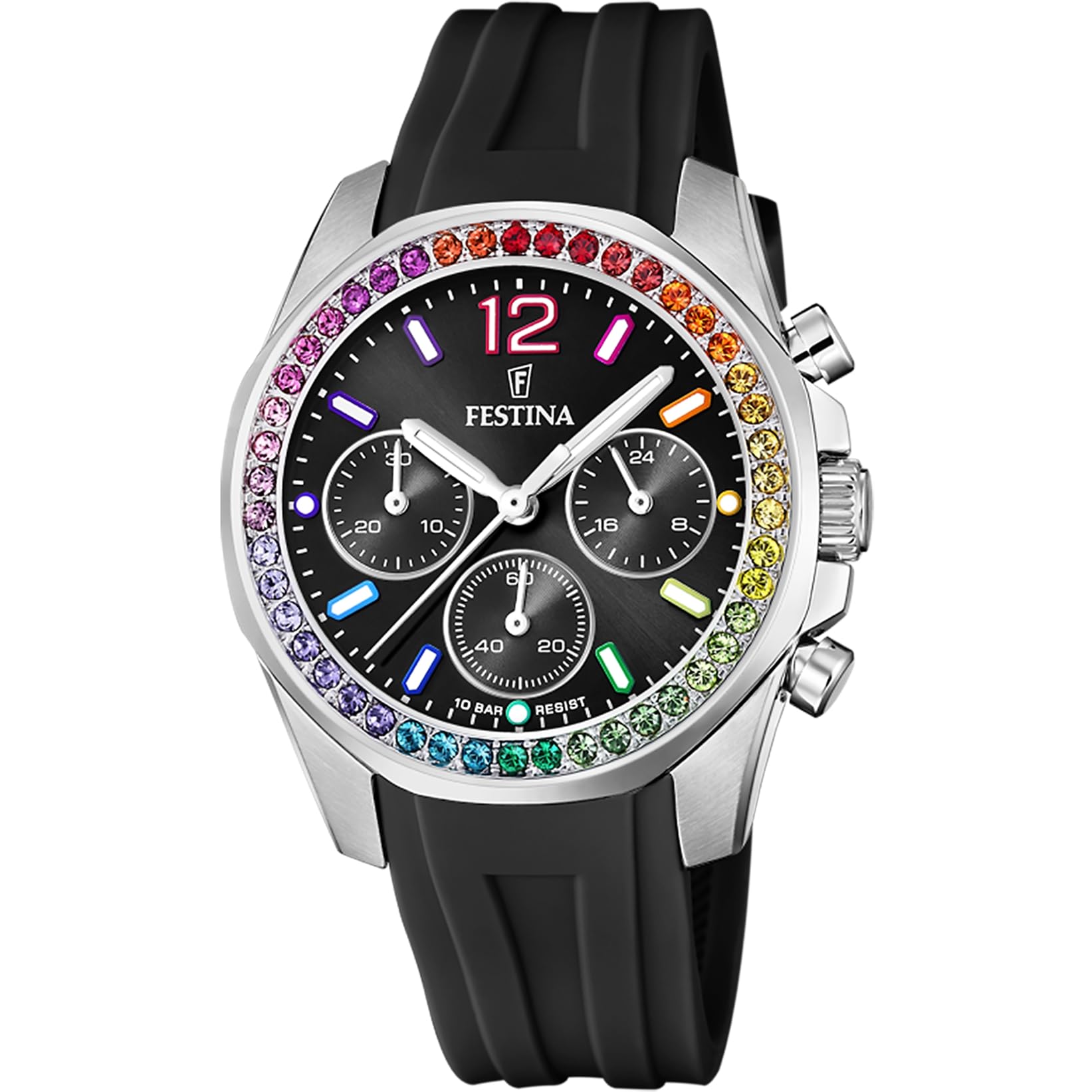 Festina Reloj Mujer Analógico de Caucho - Movimiento de Cuarzo Cronógrafo - Cristal Mineral de Alta Resistencia - Resistente al Agua 10 ATM F20610/2 - Boyfriend Collection