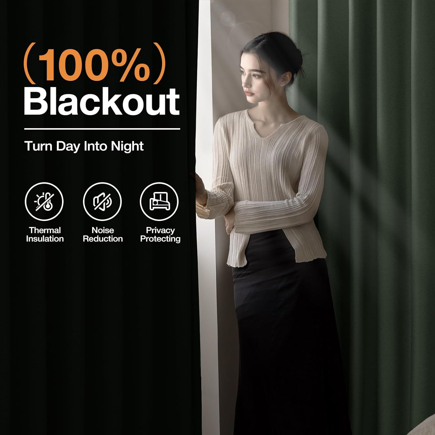 Rinwoc 100% Blackout Curtains 108 inch Length 2 Panels for Living Room, Linen-Look Textured Room Darkening Thermal Insulated Noise Reduction Farmhouse Drapes for Bedroom (W52xL108, Olive)