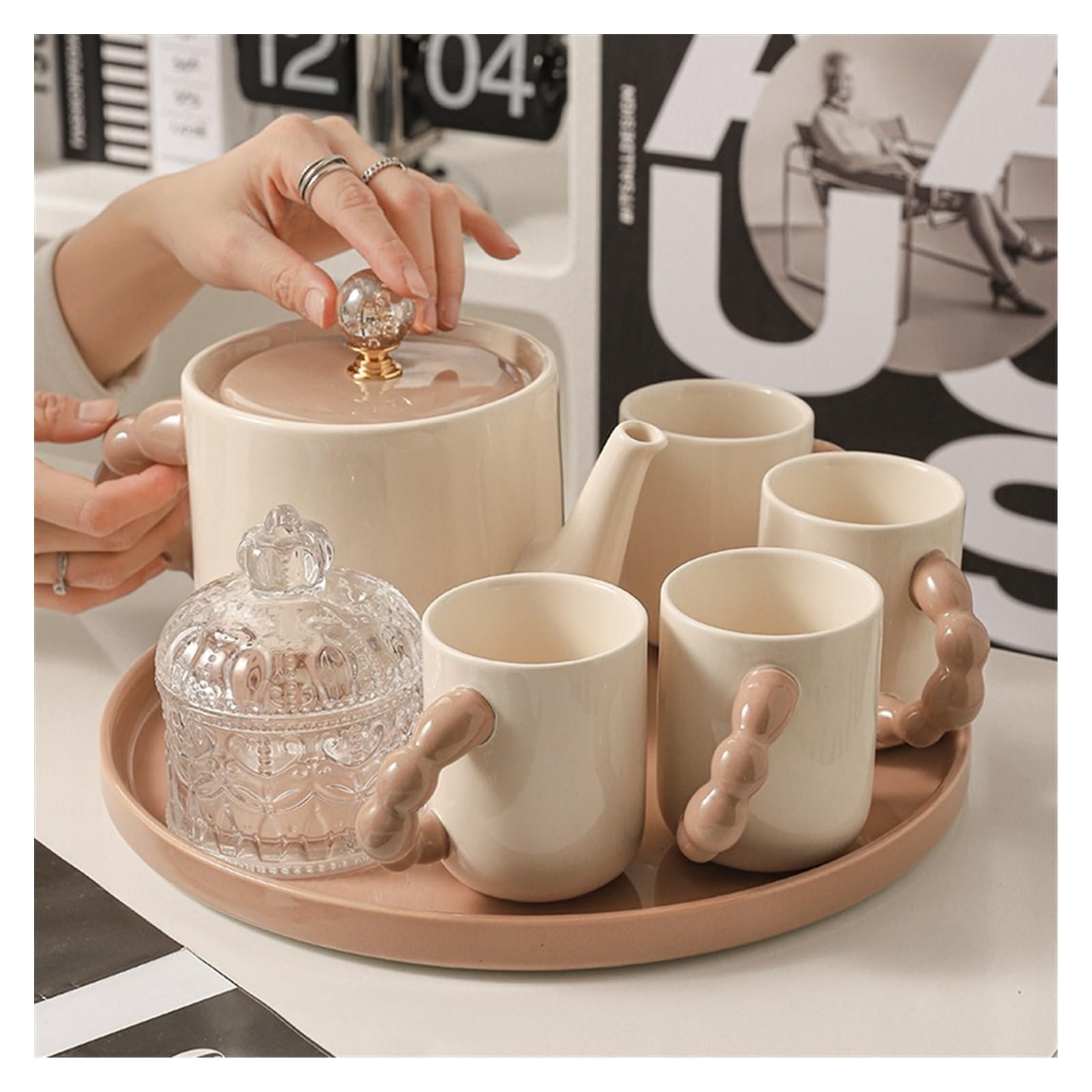 Dzbanek francuski kremowy styl ceramiczny zestaw do wody zestaw do herbaty z kwiatami prosty kreatywny dom salon czajnik na zimną wodę karafka na gorącą / zimną wodę (kolor: A)