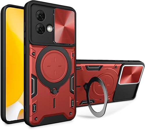 Elubugod Funda compatible con Motorola Moto G84 5G, con cubierta deslizante para lente de cámara compatible con Motorola Moto G84 5G, color rojo