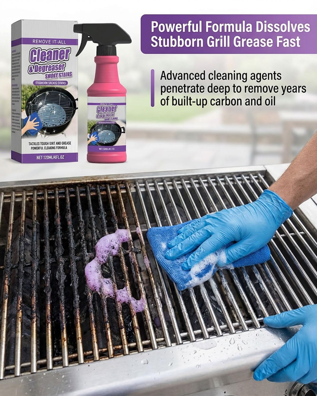 Heavy Duty Bbq Grill Degreaser, spray sgrassante ad azione rapida ad alte prestazioni, potente detergente per griglie bruciate e residui di cibo per griglie, forni, padelle, acciaio inox (3 pezzi)