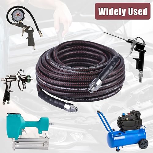 Miniatura 8 de Manguera de aire híbrida de 1/4 pulgadas × 25 pies, manguera de compresor de aire industrial de 600 PSI con accesorios MNPT giratorios de 360° en
