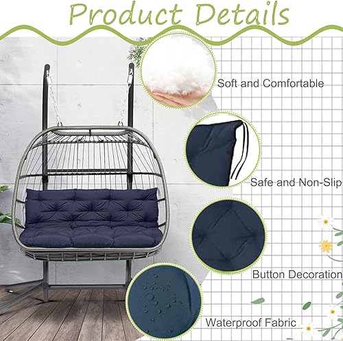 Miniatura 3 de Cojines de repuesto para columpio con respaldo, almohadilla para columpio de 2 o 3 plazas, impermeable, antideslizante, cojín de banco para