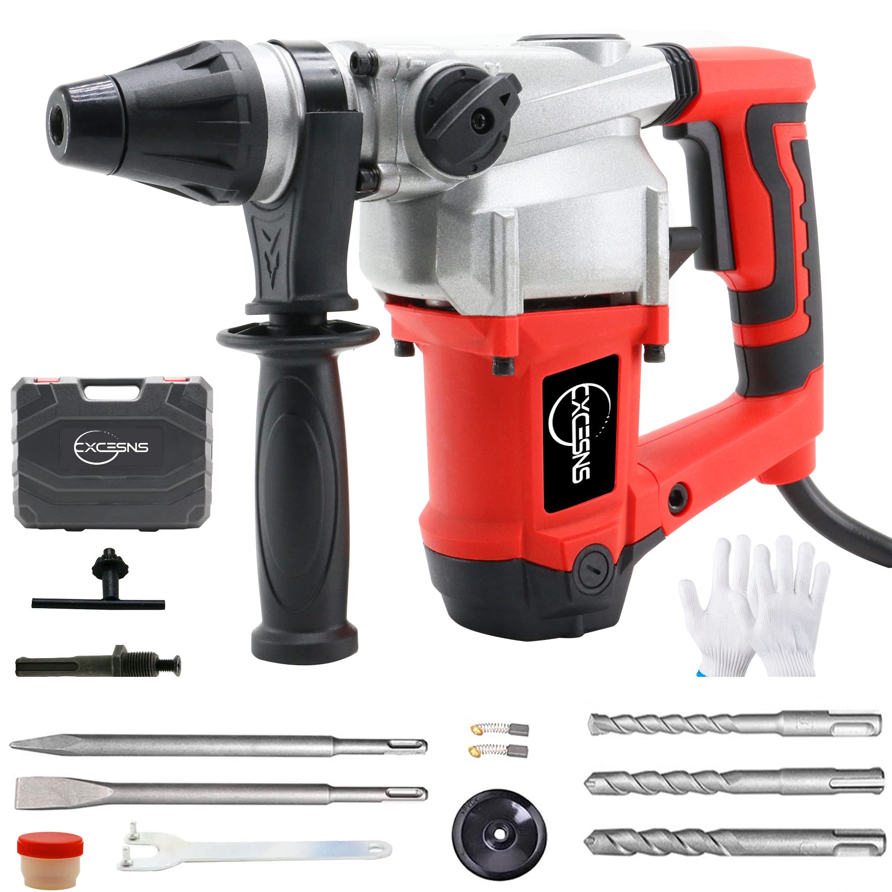 1-1/4 Inch SDS-Plus 13 Amp Heavy-Duty Rotary Hammer Drill, Heavy-Duty Concrete Hammer Drill, Safety Clutch 3 Kinds Of Vibration Control Functions, Including Grease/Chisel And Drill Bit With Housing…