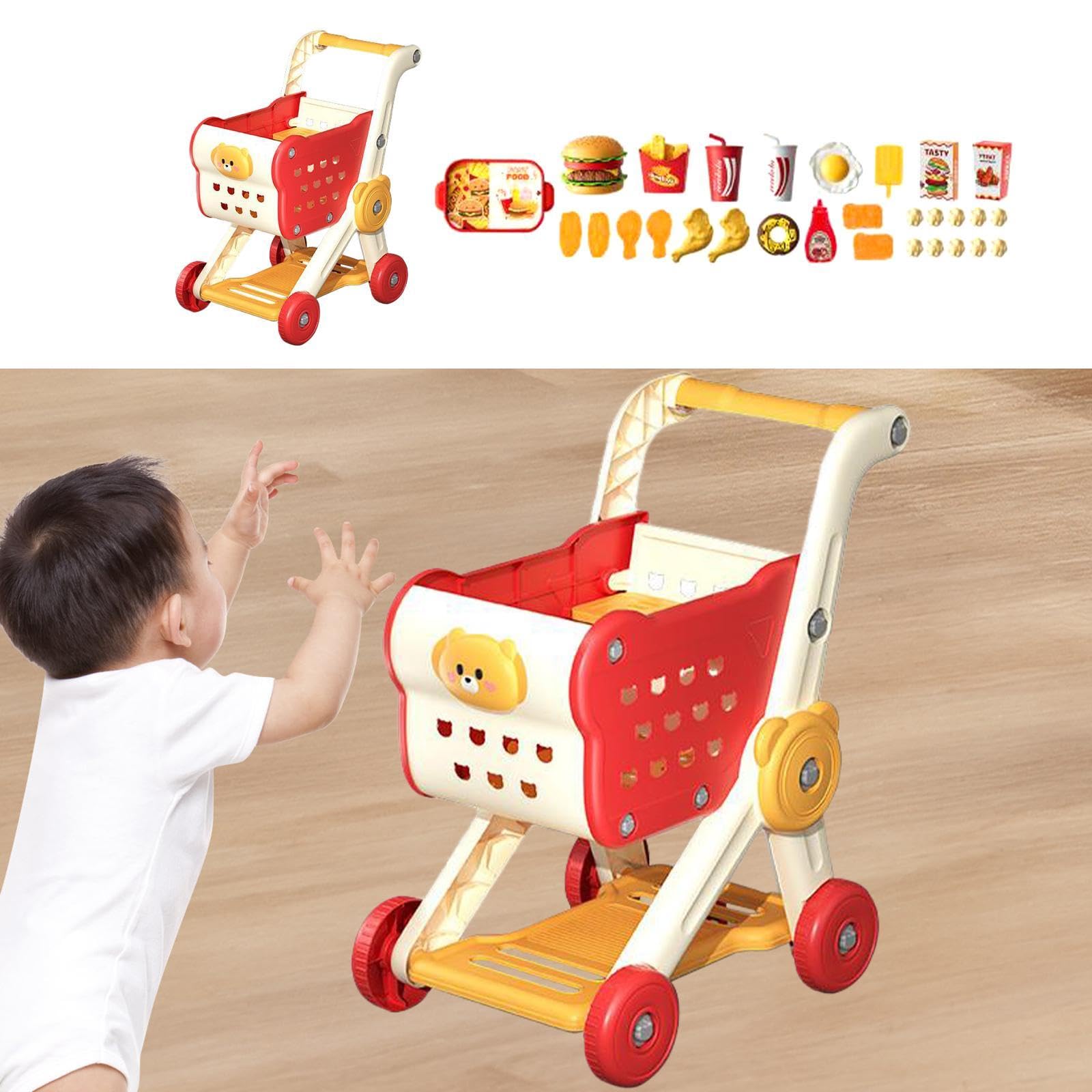Almencla Set di Giocattoli per Bambini: Carrello della Spesa, Carrello per, Giochi di Ruolo Realistici, Cestino Portaoggetti da Scrivania, Giocattoli, Rosso