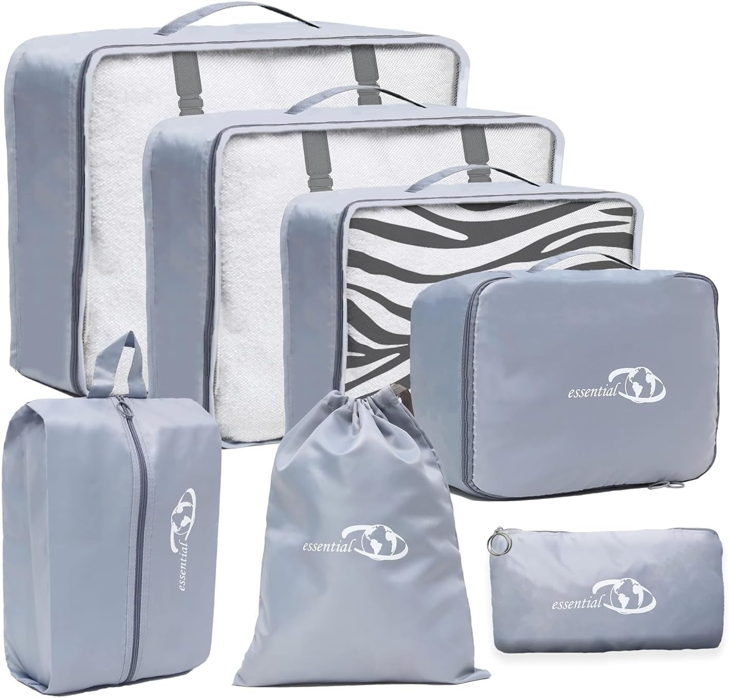 Essential 7 Pack Travel Organizer Packing Cubes Set for Travel Bag