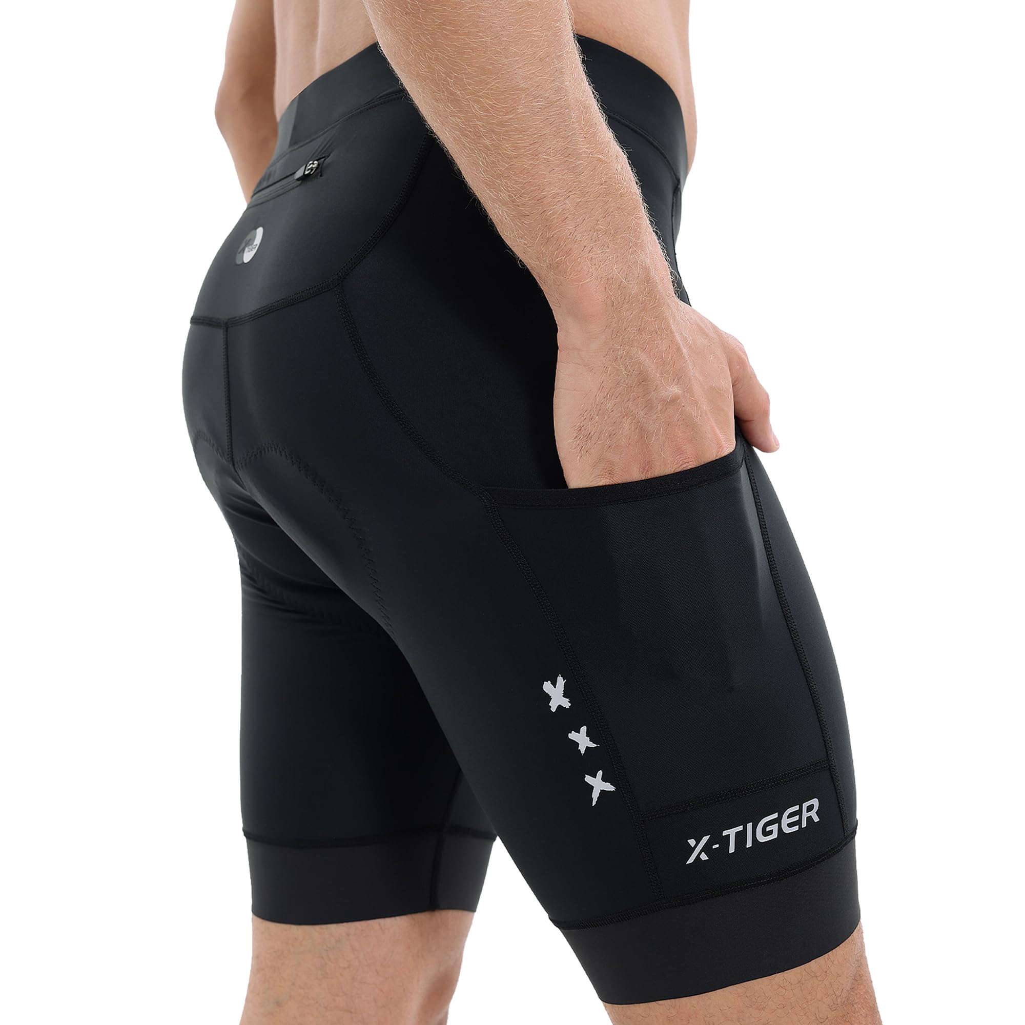 X-TIGER Culotte Ciclismo Hombre Acolchado Pantalon Cortos MTB Bicicleta Pantalones Secado Rápido Transpirable con 3 Bolsillos