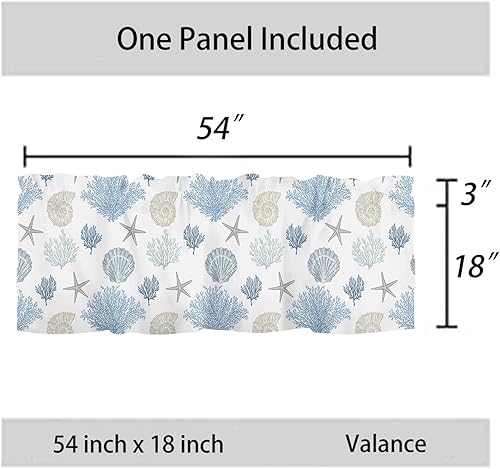 Miniatura 7 de Cenefas de Cortinas de Cocina de Verano Costeras de Coral con Estrellas de Mar para Ventanas, Cenefa de Ventana Náutica de Playa Azul Gris, Cortina