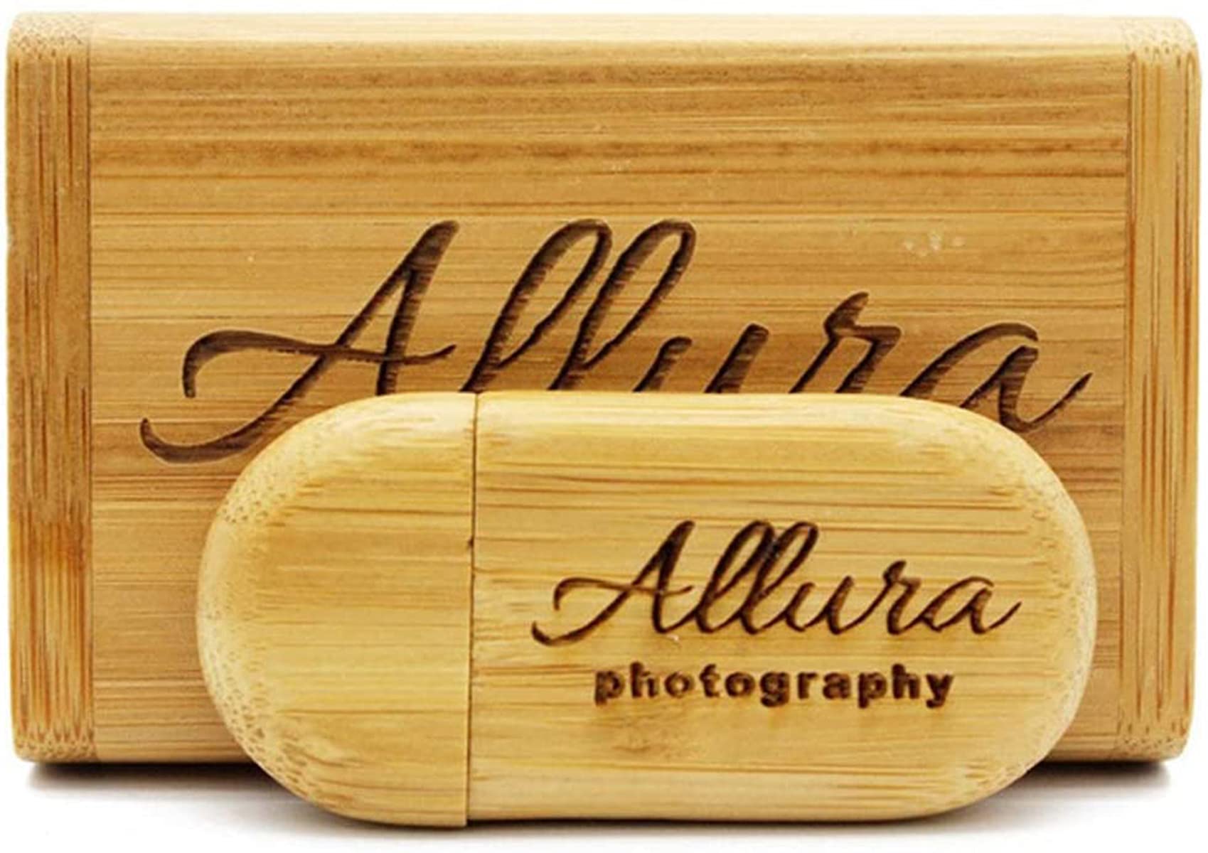 Spersonalizowana grawerowana laserowo pendrive USB z litego drewna pudełko USB do przechowywania zdjęć ślubnych, ceremonia ślubna, personalizacja firmy, osobisty prezent (256G, bambus1)
