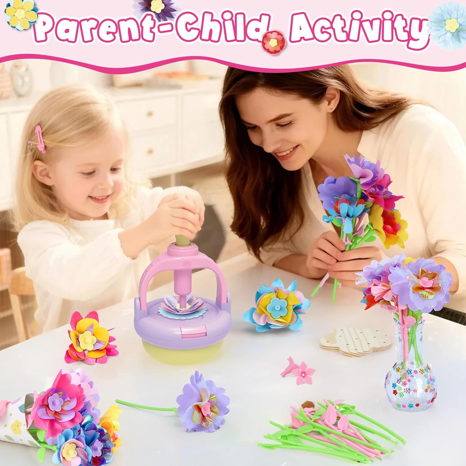 DIY Flowers Craft Kit for Girls, Flower Bouquet Maker Machine with 120 Fabric Petals, 14 Greeting Cards, Gift Wrap, Vase & Storage Bag, Creative Floral Arts and Crafts Toy for Kids Ages 3-12 - Image 8