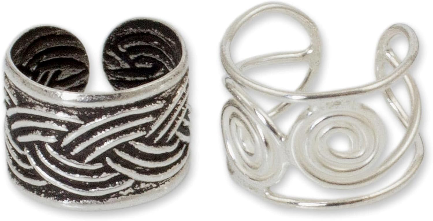 NOVICA Artisan Handmade Sterling Silver Ear Cuff Earrings Pair Cuffs Thailand Modern Bohemian [patterned 1.4 in L x 0.3 in W Filigree 1.2 in L x 0.3 in W] ' Contrasts' Pair