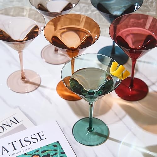 Miniatura 4 de Vasos de Martini y Cóctel de Cristal Coloridos - 10 oz Juego de 6 Lindos Vasos de Cóctel de Cristal en Tonos Pastel, Regalo Único para Esposa