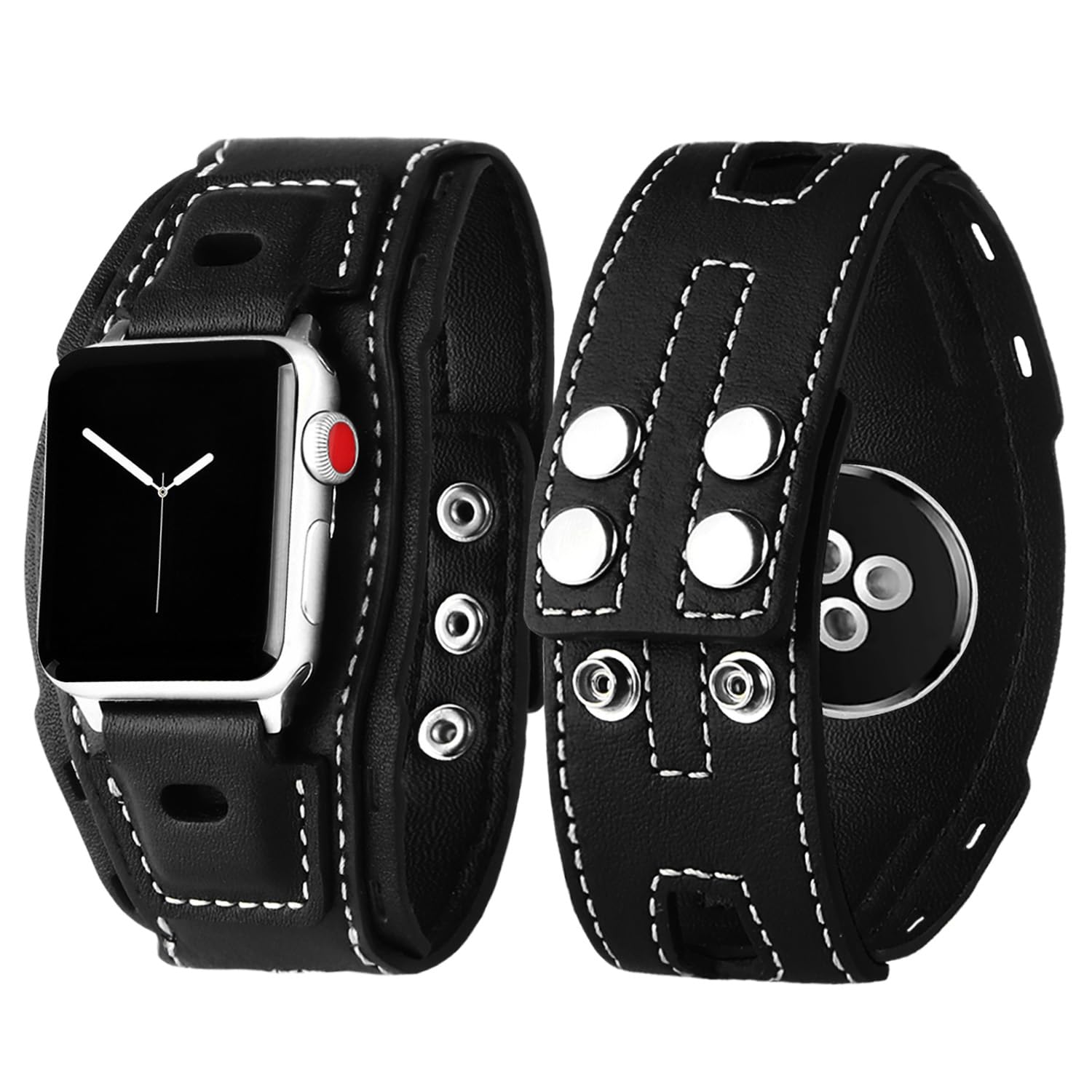 VIQIV Leather Bands Compatible with Apple Watch 49mm 45mm 44mm 42mm 41mm 40mm 38mm Ultra 2 Band Men Women, Vintage Genuine Leather Wristband Bracelet Straps for iWatch Ultra 2 Series 9 8 7 6 5 4 3 2 1 SE2 SE Retro Black…