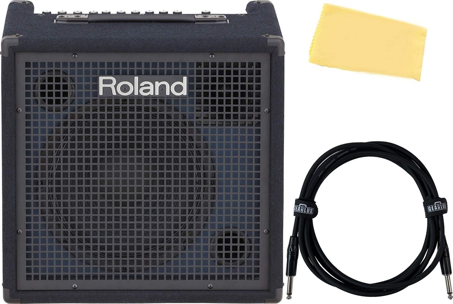 RolandKC-400 4-Channel Stereo Mixing Keyboard Amplifier - 150W Bundle with Instrument Cable, and Austin Bazaar Polishing Cloth
