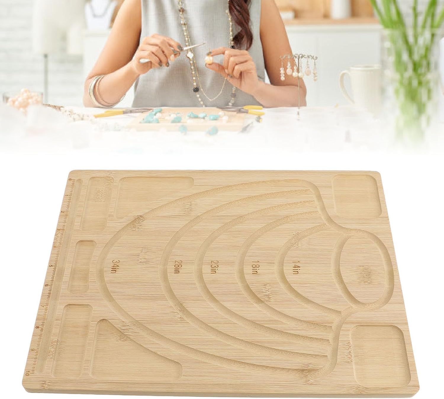 Bead Board Jewelry Making Tray, Necklace Design Mat, Bambusoideae Beading Board with Inch Measurement, Multiple Sizes for Necklace Making, Bead Organizer for Jewelry Crafting 11.2