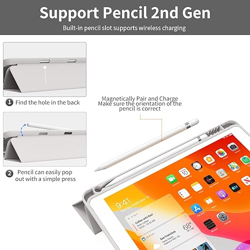 Miniatura 4 de Aoub Funda para iPad de 987 generación de 10.2 pulgadas, apagado automáticoactivación delgada, ligera, triple soporte, funda trasera de TPU suave