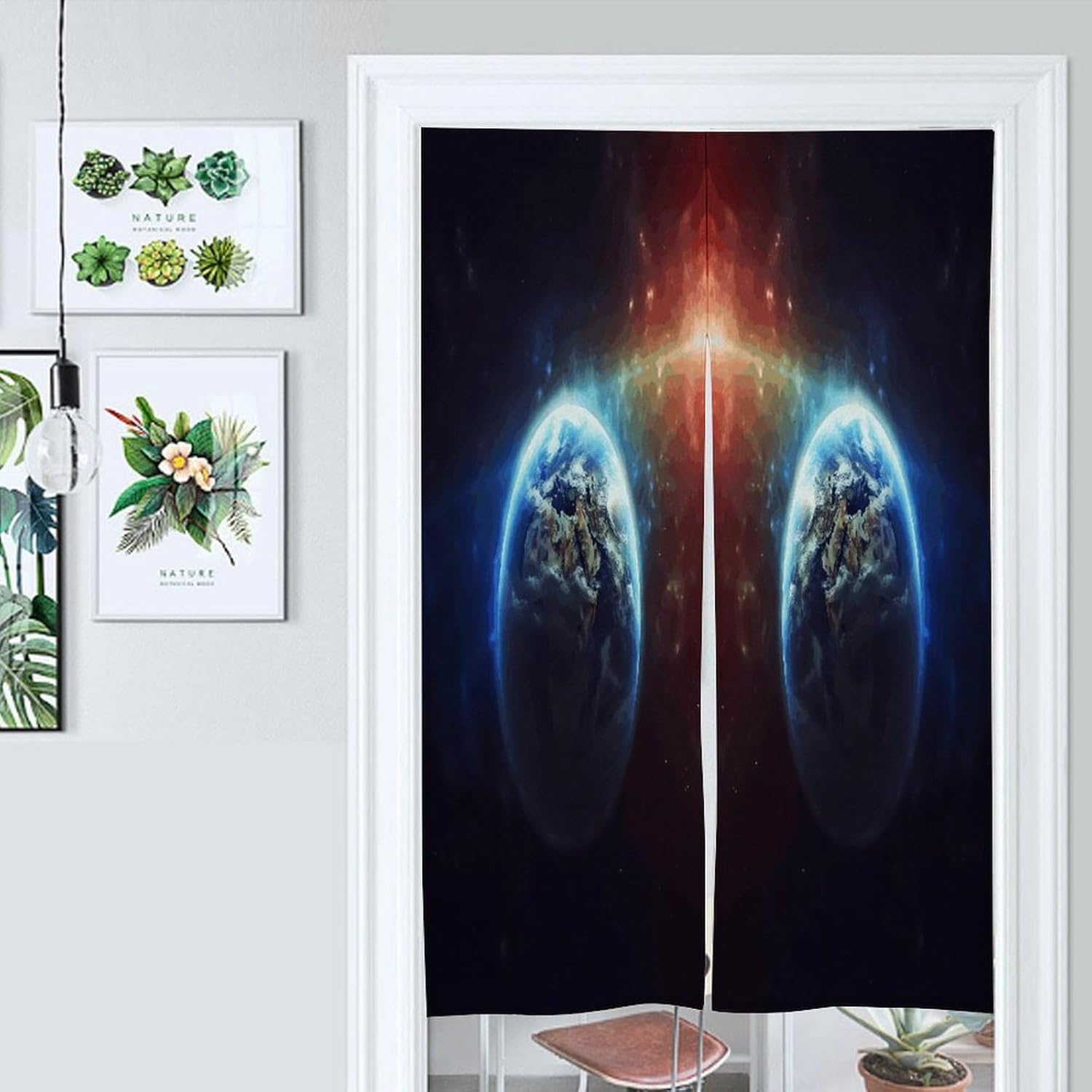 Space Planet Earth Door Curtain Printed Doorway Noren Japanese Style Doorway Room Divider Curtains for Privacy Partition Divider Kitchen Home Decorations Wall Hanging