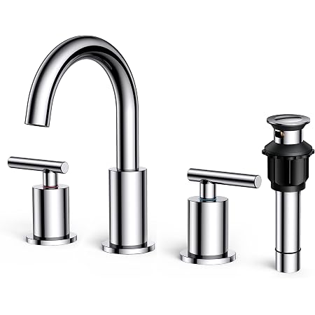 SKOWLL Brushed Nickel Widespread Bathroom Faucet | 3-Hole 2 Handle Vanity Faucet | 360° Swivel Spout | Brass Body - View #9