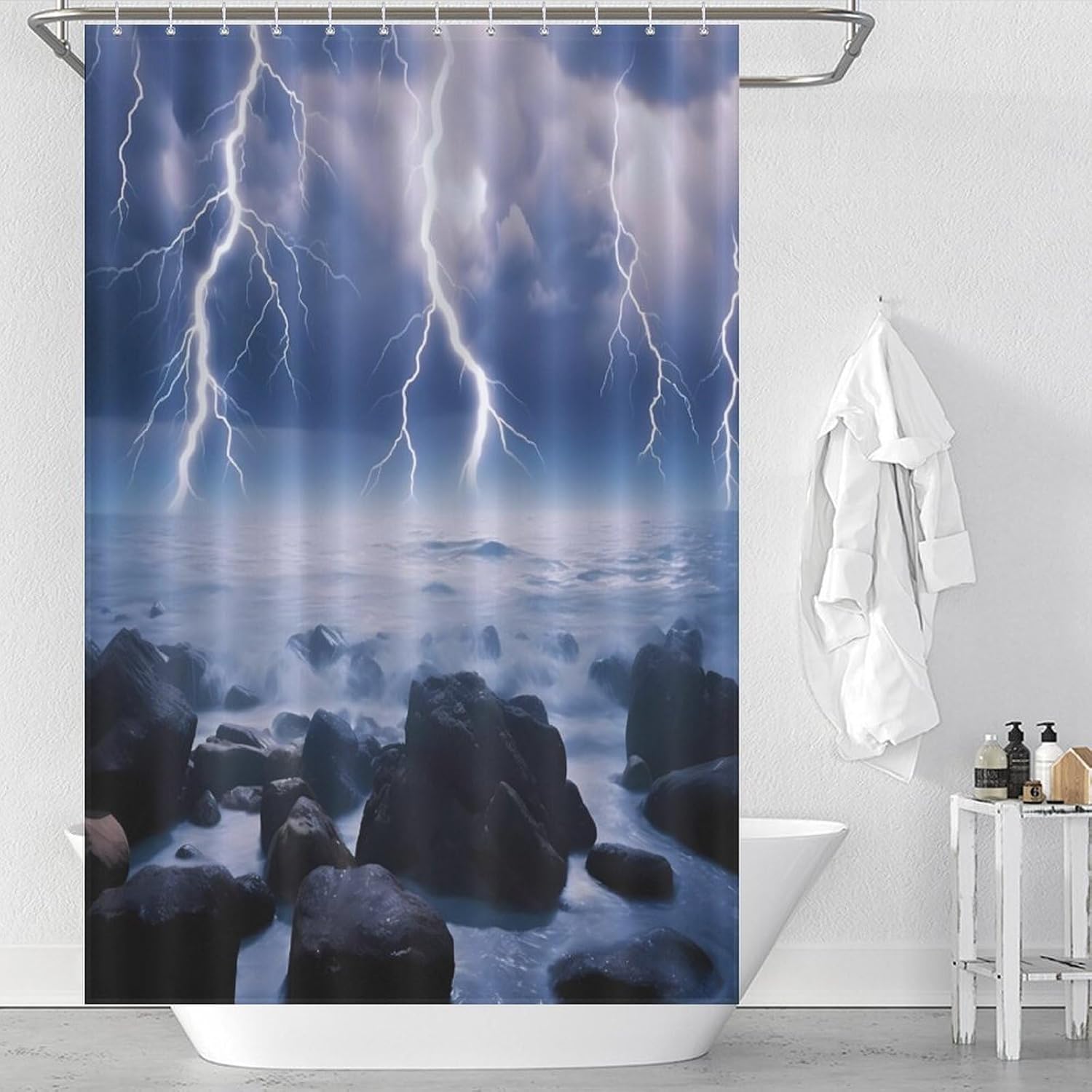 Thunder Storms Over Sea Funny Shower Curtains Washable Bath Curtain Liner with Hooks for Bathroom Bath Tubs
