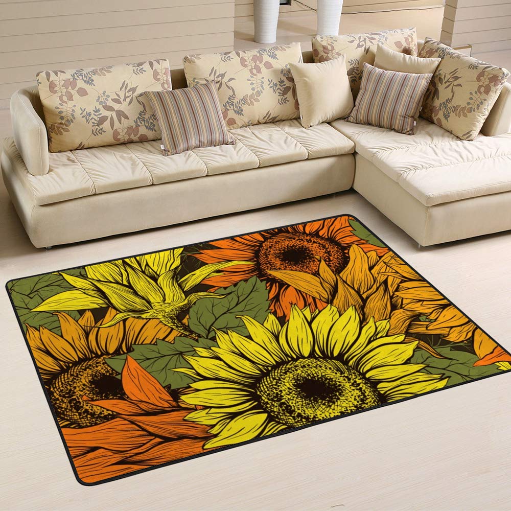 Tapis de tournesol encre florale motif hélianthus pour réveiller la déco de votre salon