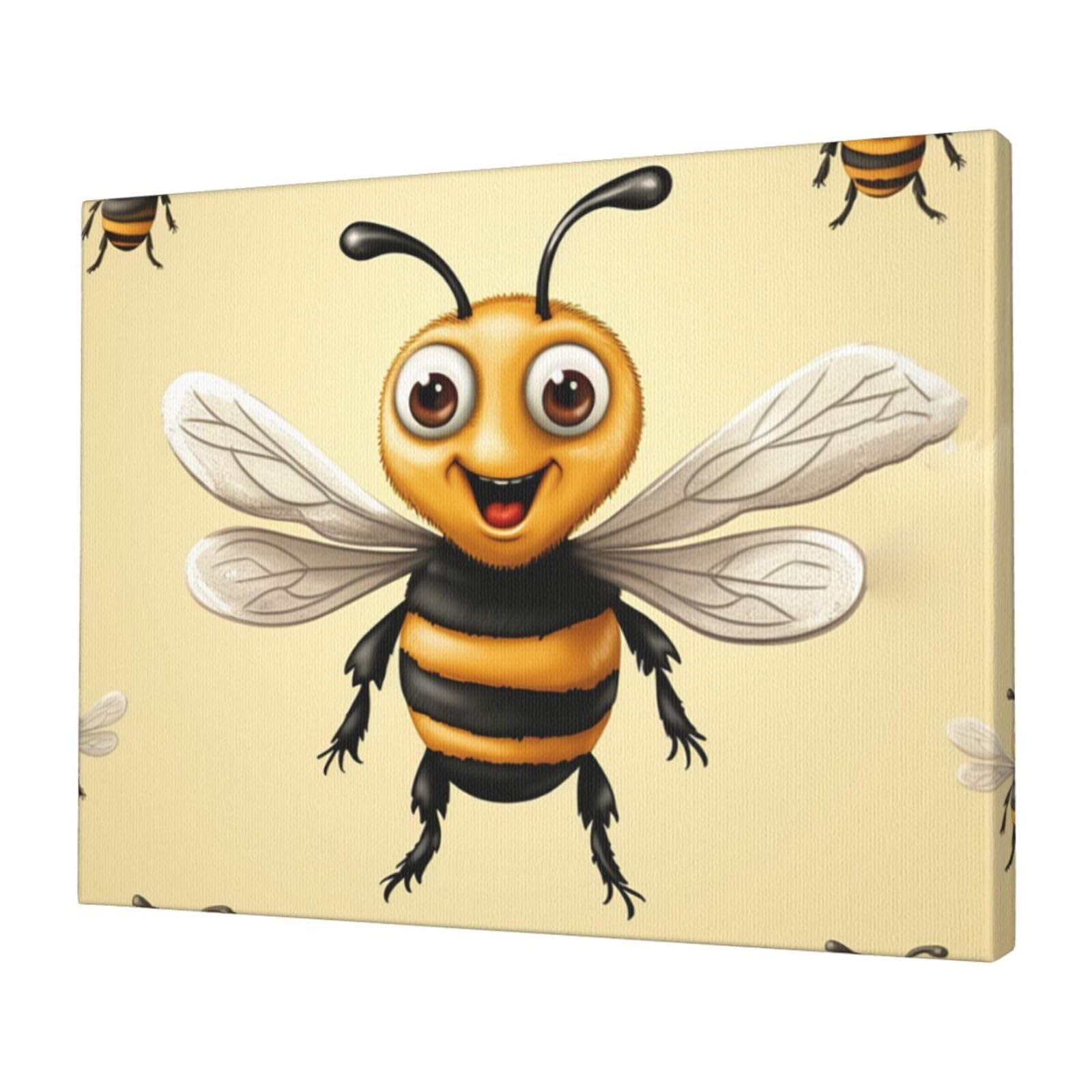 KLOPH Honey Bee Canvas Wall Art for Living Room 12"x16" Modern Artwork Painting for Bathroom Hanging Canvas Prints Aesthetic Wallart for Bedroom Kitchen Office Wall Decor