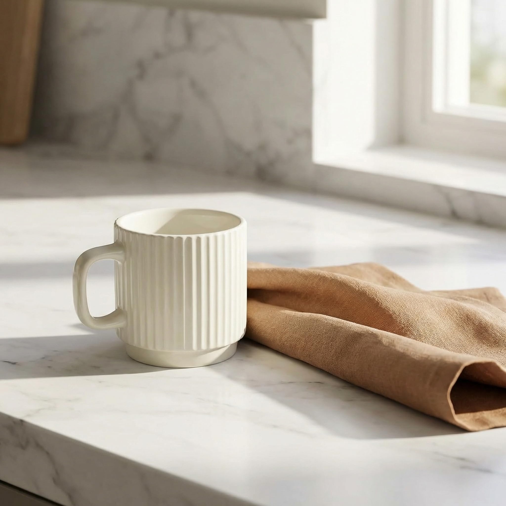 Juego De 4 Tazas De Café Apilables De Porcelana, Tazas De Espresso De 200 Ml con Asa para Té, Latte, Cacao Y Capuchino - Elegante Vajilla De Cerámica Blanca