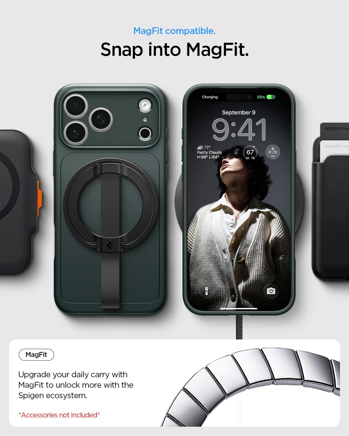 Spigen for iPhone 17 Pro Case, Thin Fit MagFit [TPU Covered Camera Control] [Compatible with MagSafe] - Abyss Green - Image 8