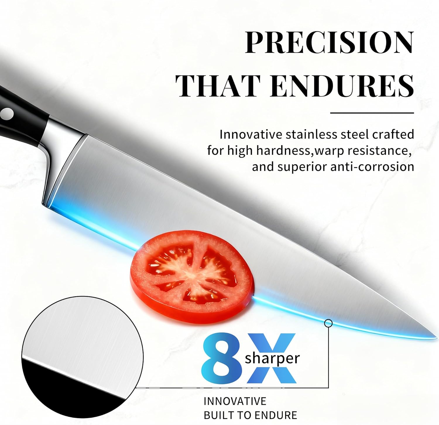 Knife Set, 15 Piece Premium Kitchen Knife Block Set, Razor-Sharp, High Carbon Stainless Steel Chef Knife, Ergonomic Forged Triple Rivet Handle, Black Sharp Knife Set for Kitchen, Dishwasher Safe