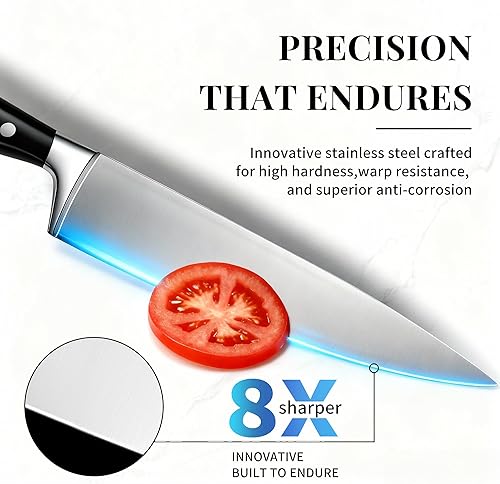 Miniatura 5 de Juego de cuchillos de cocina de 15 piezas, afilado para afeitar, cuchillo de chef de acero inoxidable de alto carbono, mango ergonómico de triple