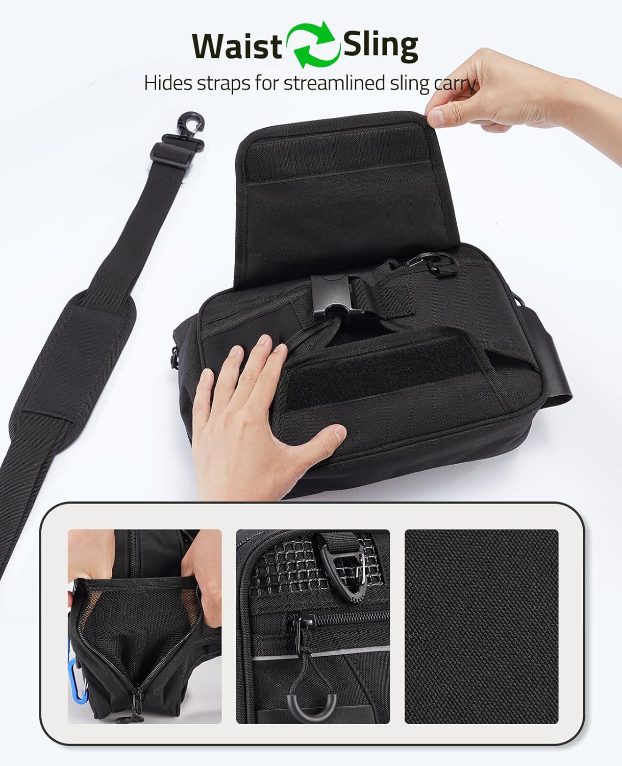 CVLIFE Fishing Tackle Bag Waist Pack with Rod Holder, Water Resistant Fanny Pack Includes 3600 Tackle Box, Waterproof Pouch & Carabiners, Convertible Sling Bag with Net Holster for Gear