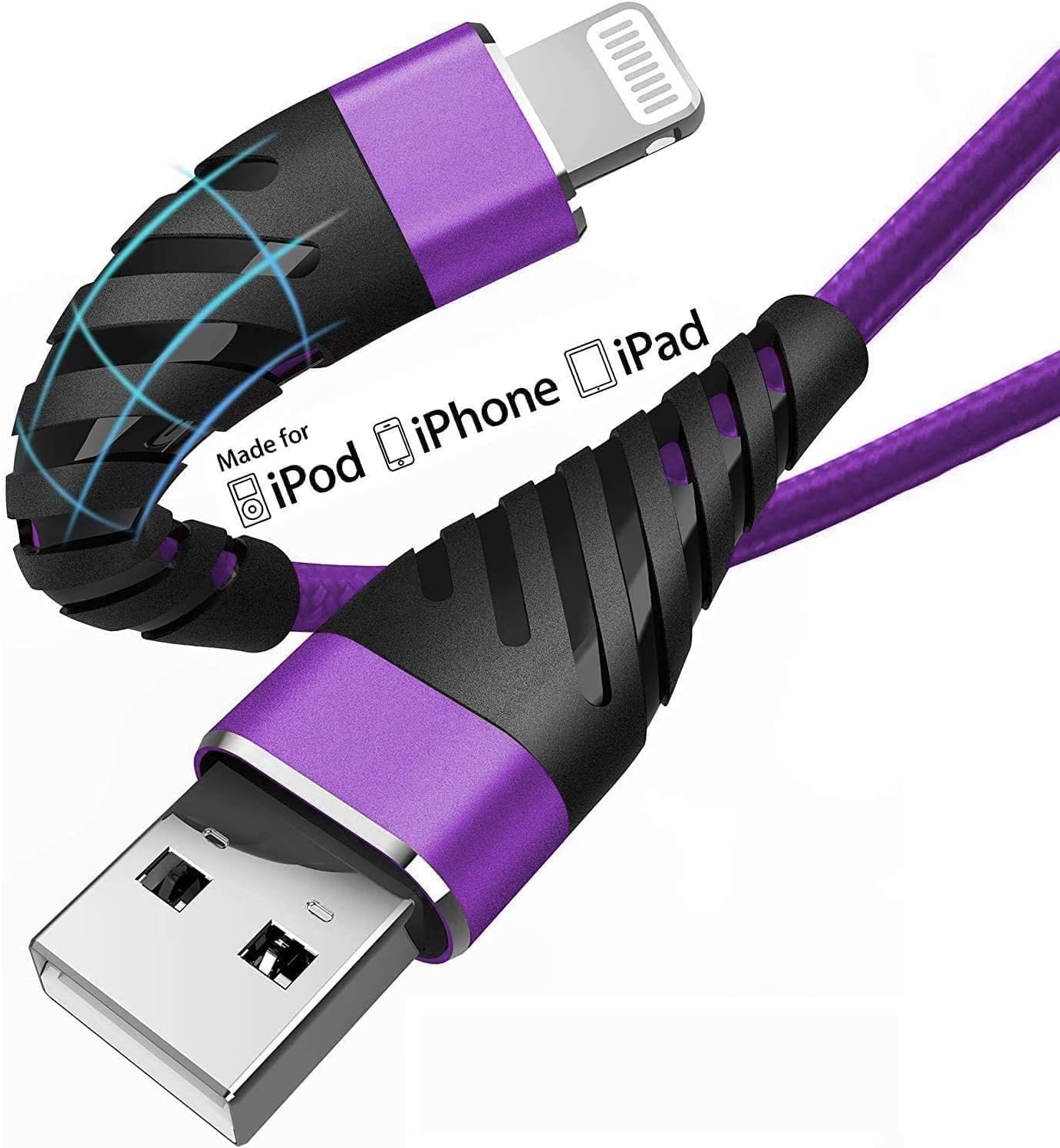 CyvenSmart Short iPhone Charger Cable 1ft for [Apple MFi Certified],(2 Pack) Lightning Cable Fast Charging Cord for iPhone 12 11 Pro X XS Max XR/8 Plus/7 Plus/6/6s Plus/5s /5c/iPad-Purple