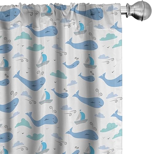 Miniatura 41 de Ambesonne - Cortinas de ventana de los 90, tema de los 90 con dispositivos de casa de estilo antiguo, patines en línea, zapatos de baile divertidos,