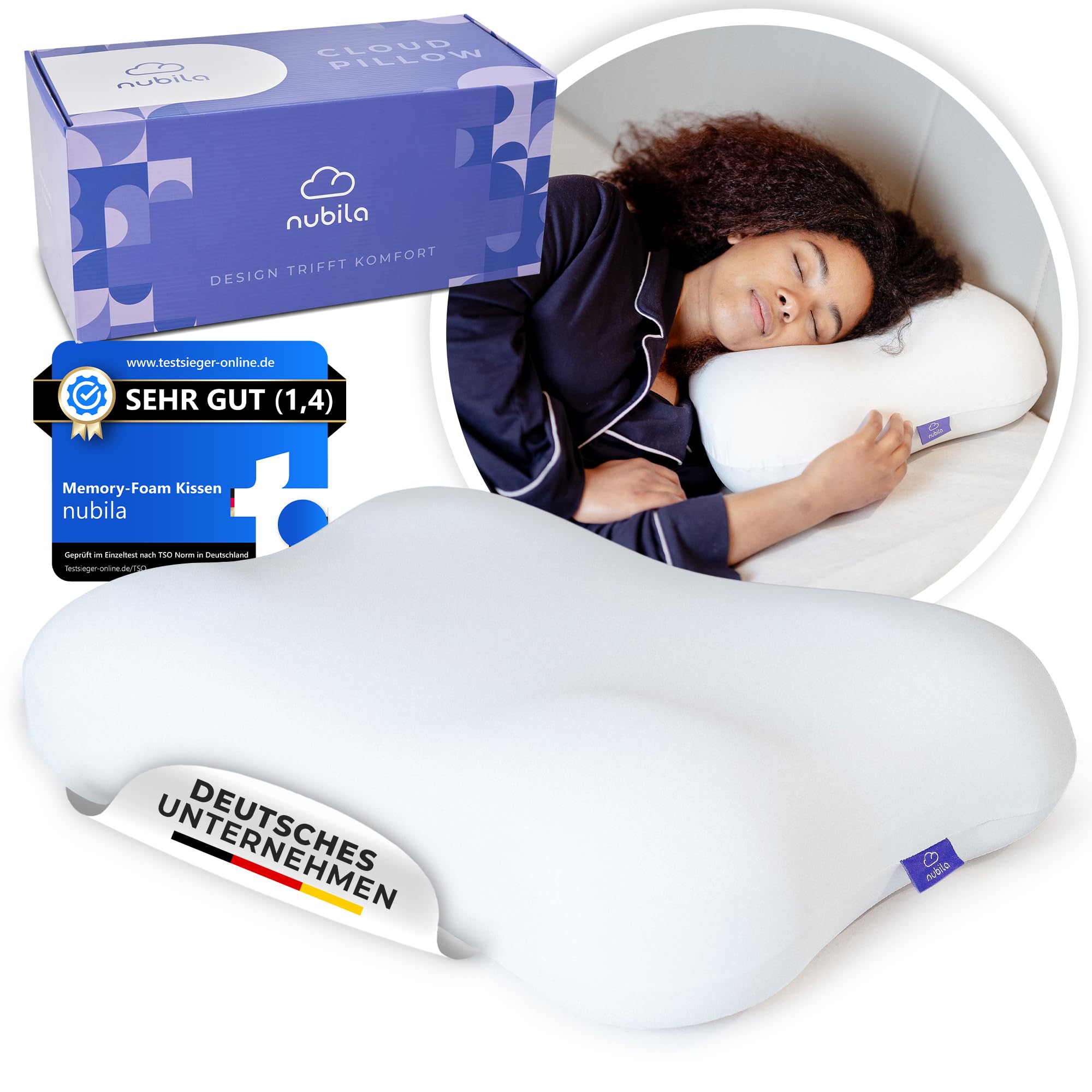 Nubila® Nackenstützkissen - Orthopädisches Kissen für besten Schlaf - Kopfkissen gegen Nackenschmerzen - Seitenschläferkissen perfekt für Seitenschläfer und Rückenschläfer