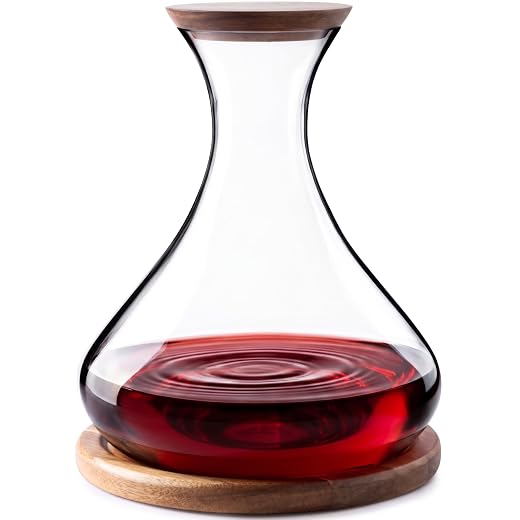 Cork & Mill Wine Decanter Set with Acacia Wood Stand and Stopper Lid