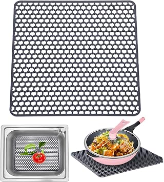 LONGFITE Large Sink Mat Dish Drying Mat Multipurpose Silicone Kitchen Draining Trivet Pad Protector Heatproof and Antiskid