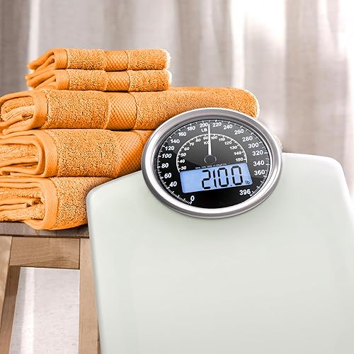 Miniatura 6 de ZENO Báscula de pesaje analógica y digital híbrida 2 en 1 para peso corporal de hasta 400 libras, vidrio templado grueso, pantalla extragrande,