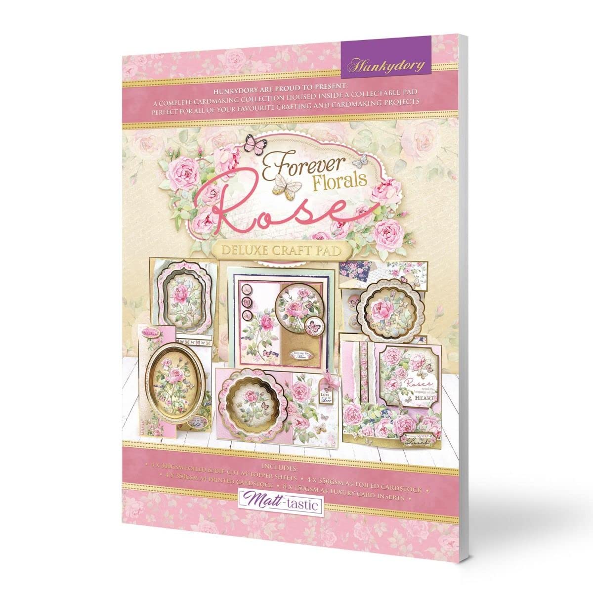 Hunkydory Crafts - Deluxe A4 Craft Pad - Forever Florals Rose - 74 Elements