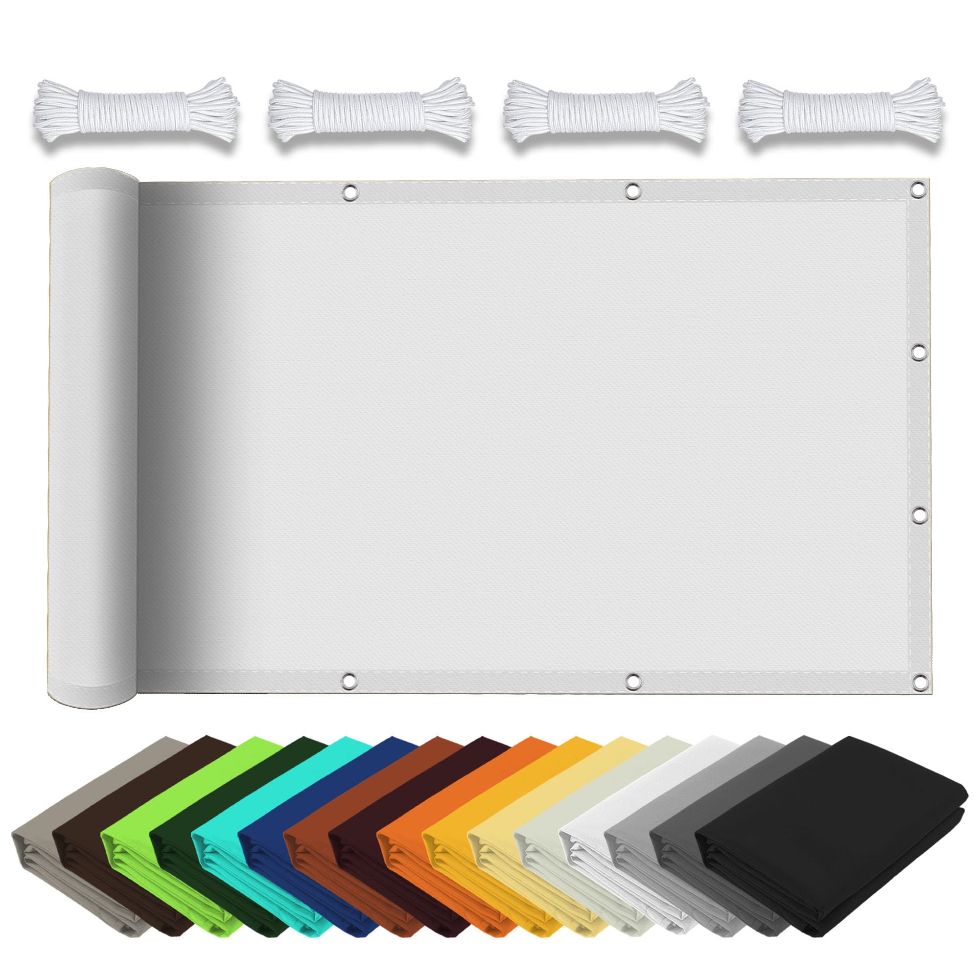 Voile d'ombrage rectangulaire blanc 190x800 cm pare-soleil avec corde pour balcon