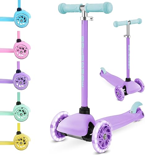 Teeny  Scooter de 3 ruedas color menta para niños y niños pequeños de 3 a 6 años  Ruedas intermitentes  Altura ajustable de 53 a 27.6 in  My First