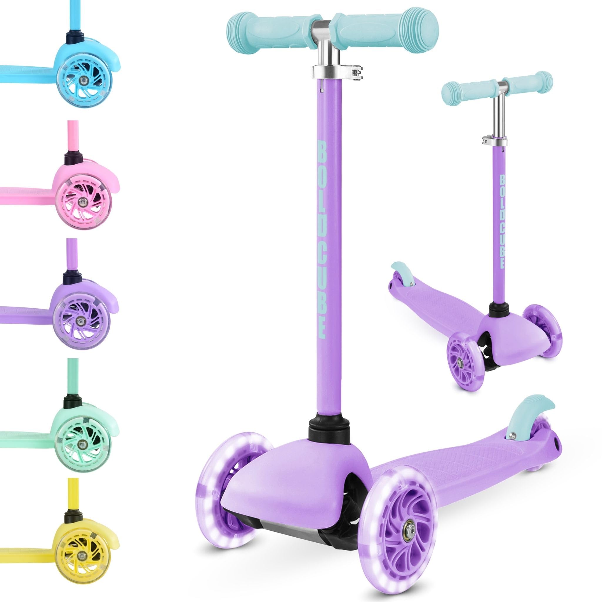 BOLDCUBE Teeny | 3 Wheel Lilac Scooter for Kids & Toddlers Ages 3-6 Years | Flashing Wheels | Height Adjustable 53 to 70 cm | My First Scooter — image 1