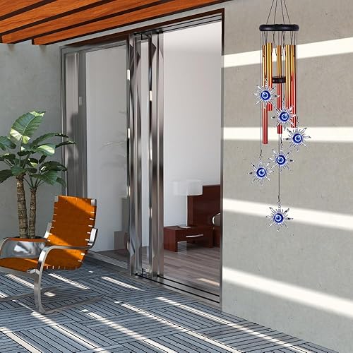 Miniatura 5 de Campanillas de viento de ojo malvado azul, decoración al aire libre, atrapador de viento de ojo malvado, campanas de viento de sol de mal de ojo,
