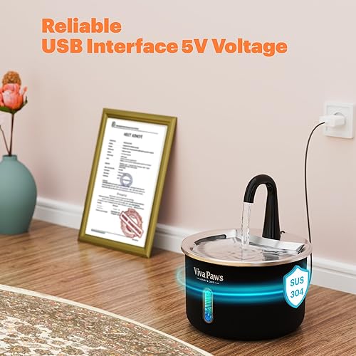 Miniatura 6 de Viva Paws - Fuente de agua para gatos de acero inoxidable  Fuente automática de agua de 2.2L74 onzas para gatos y mascotas pequeñas, ultra