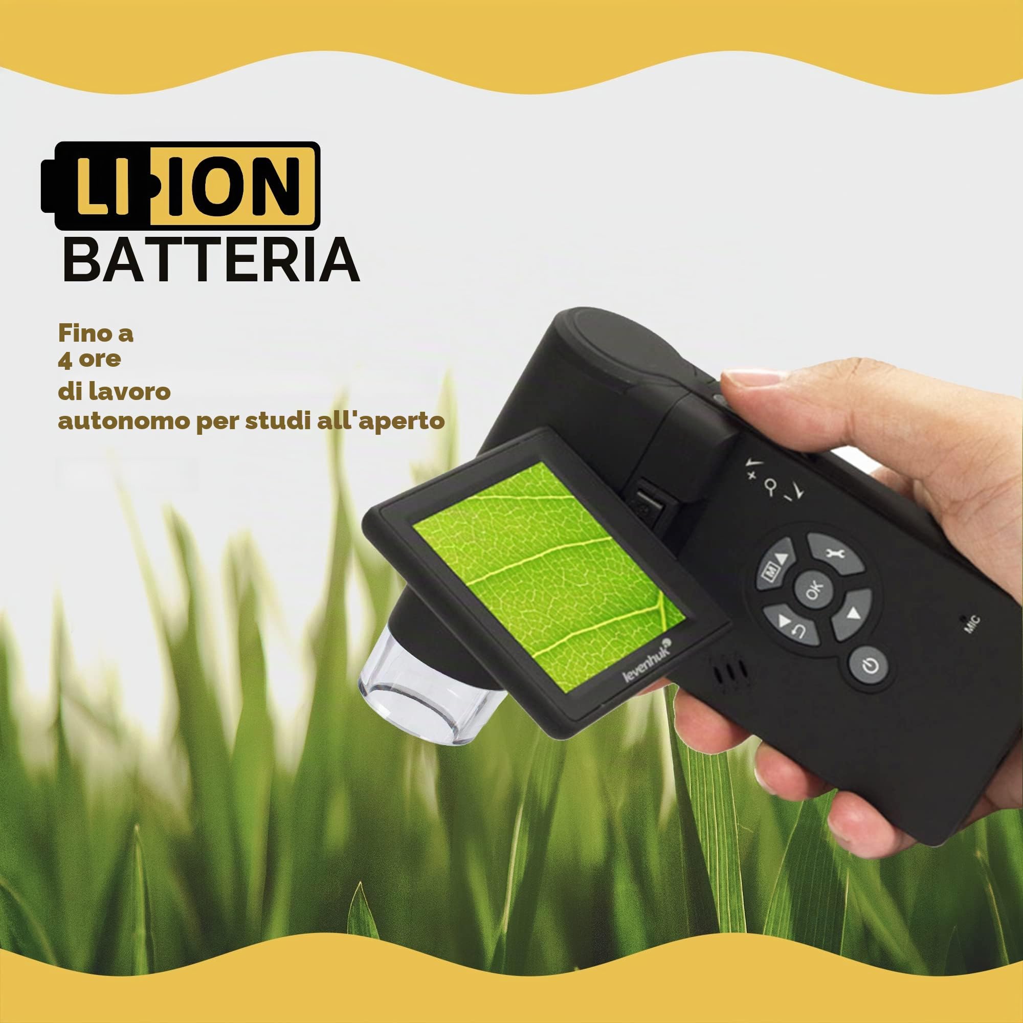 Microscopio Digitale Portatile USB Levenhuk DTX 500 (20–500x) con Schermo Lcs per L’Osservazione di Qualsiasi Superficie, Sia In Casa Che All’Aperto