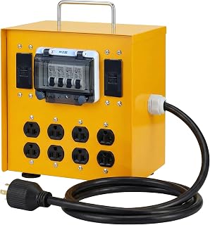 GXELZK 30A Temporary Distribution Box with L14-30P Plug, 4 NEMA 5-20R GFCI Duplex Outlets & 20A Breakers - Rugged Jobsite Power Center