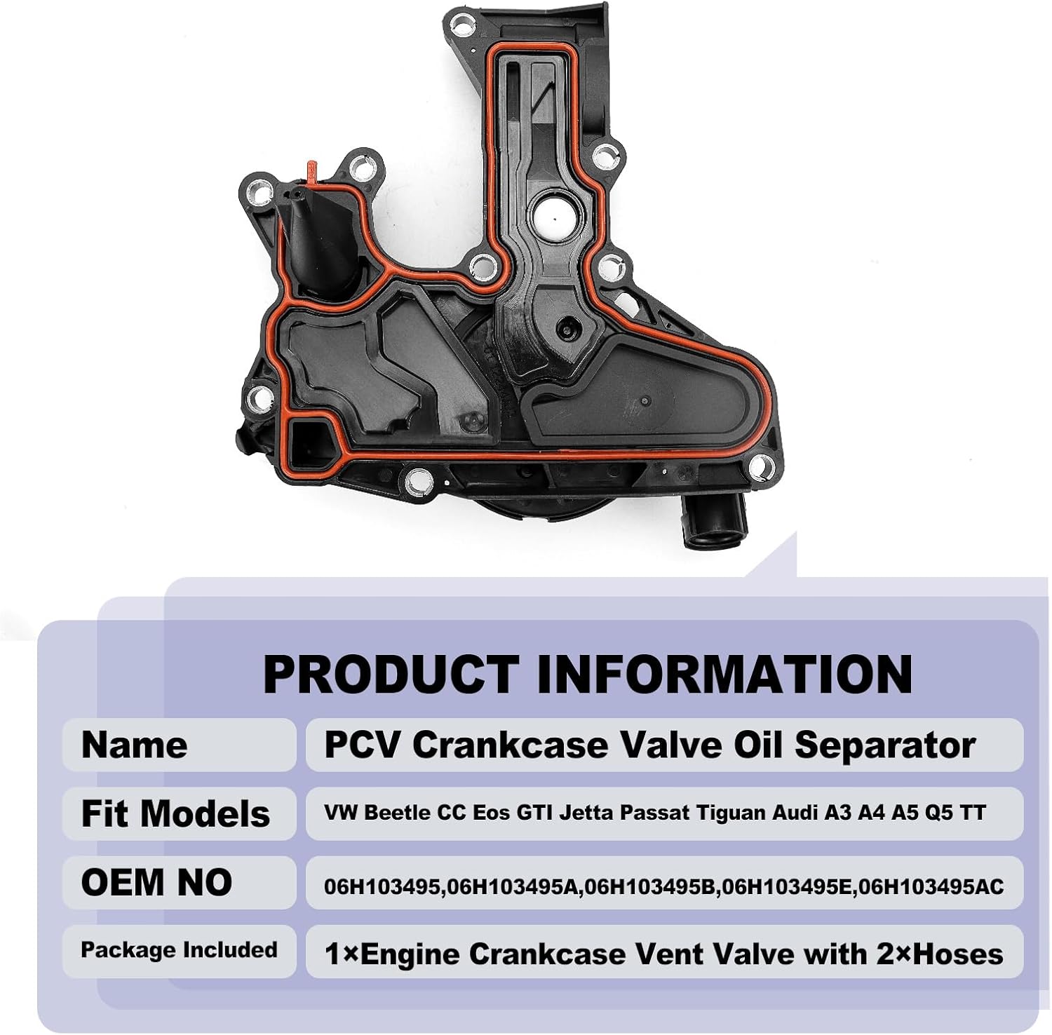 PCV Valve Engine Crankcase Vent Oil Separator Breather Hose 3-Piece Compatible with Audi A3 A4 A5 Q5 TT VW Beetle CC Jetta Passat Tiguan 1.8 2.0TSI Replace 06H103495AB,06H103495AH, 06H103495B