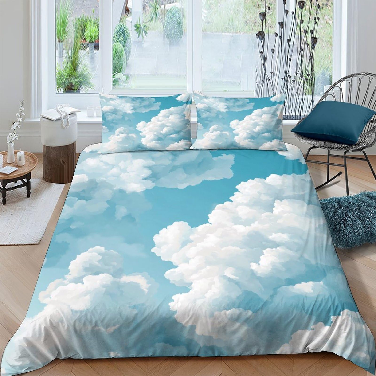 Ctjqhvkz Style-5 3D Printed Blue Sky Cloud Fitted Sheet Microfiber Soft Bed Cover Anti-Slip Machine Washable Bedroom Decor Single（135X200cm）